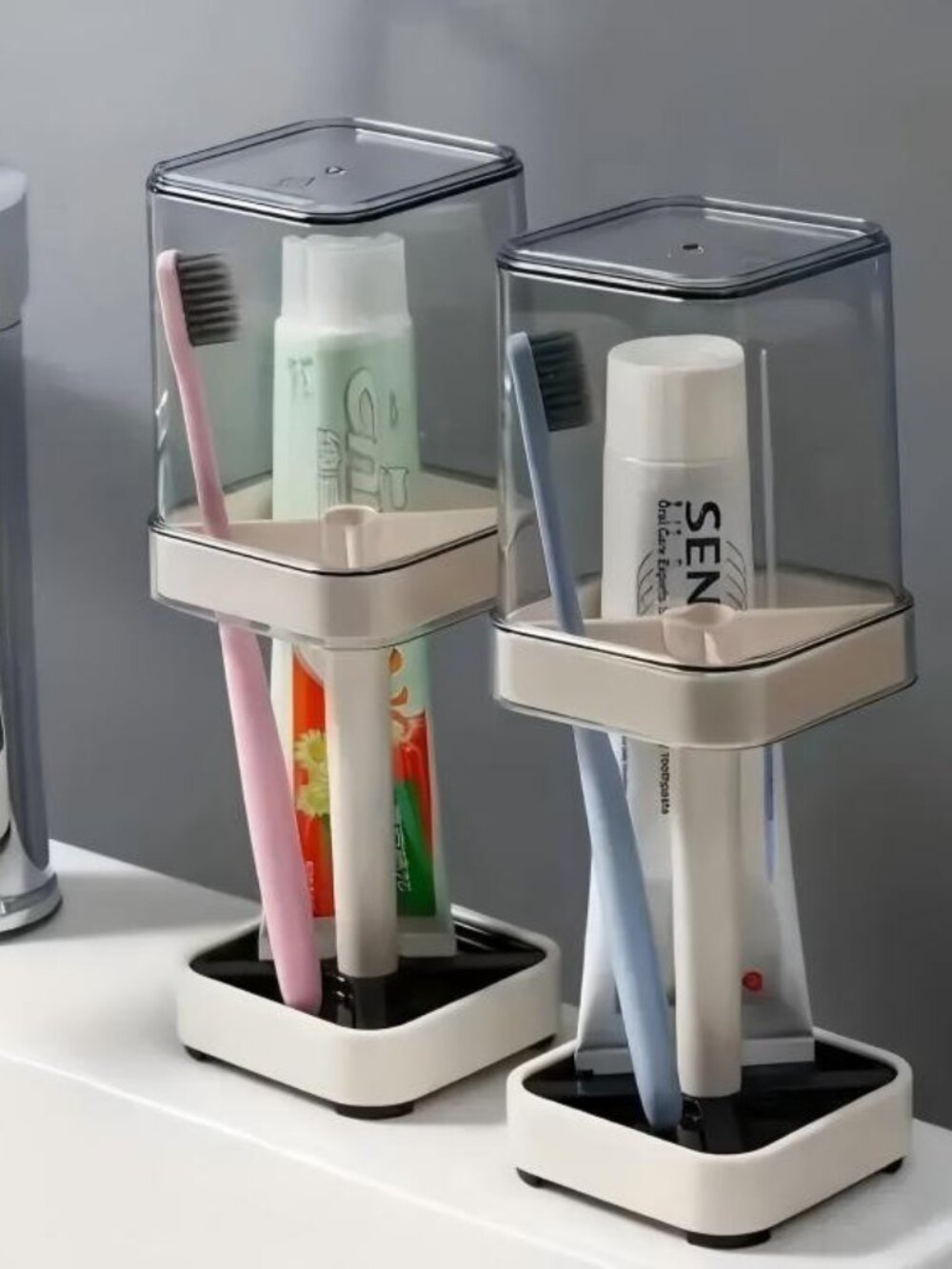 2 Toothbrush Holder with Mouthwash Cup Bathroom Mug Set